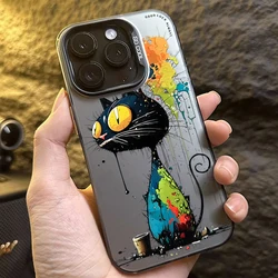 Personalized graffiti Cartoon Cat Phone Case For iPhone 15 16 Pro Max 14 13 12 11 Pro XR XS 7 8 Plus Lens protect plating Cover