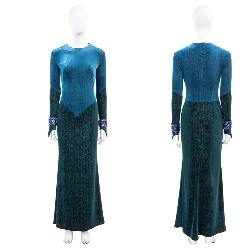 Nuevo disfraz de Cosplay blanco y azul para mujer, vestido largo de nieve, accesorios de corona, traje de Halloween, disfraces de Reina Malvada, hecho a medida ob;8