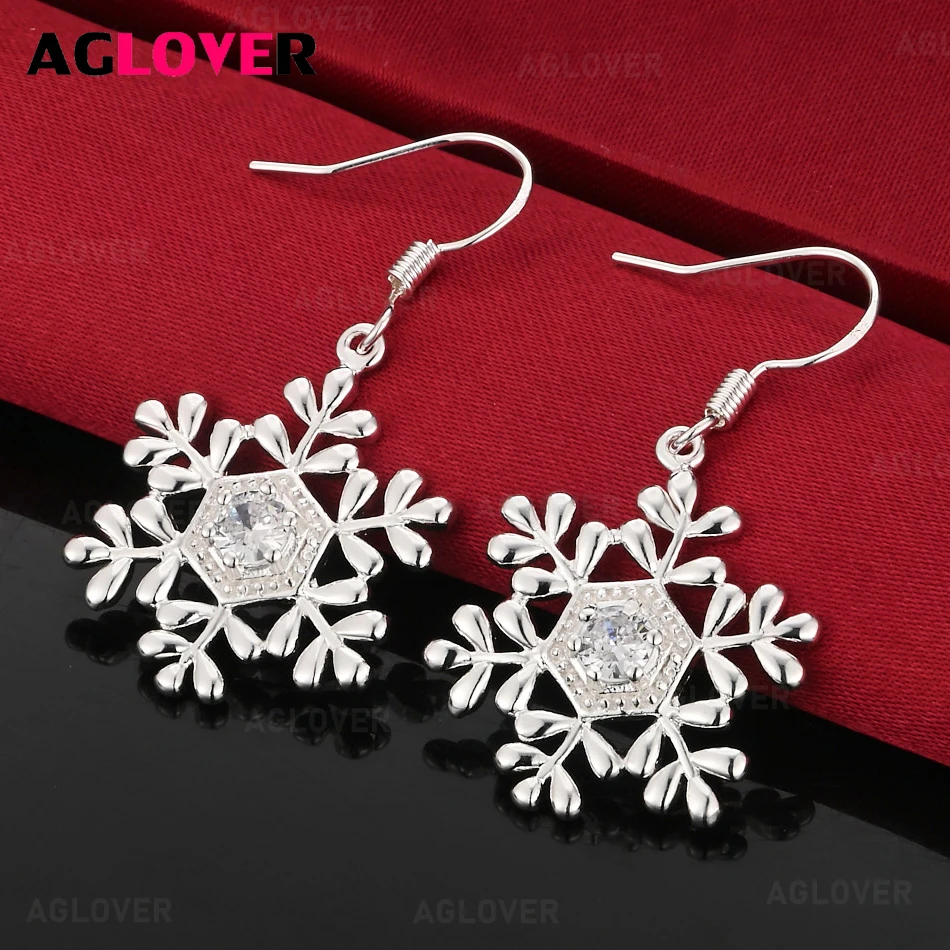 

AGLOVER 925 Sterling Silver Snowflake Zircon Earrings Personality Versatile Women's Party Wedding Jewelry