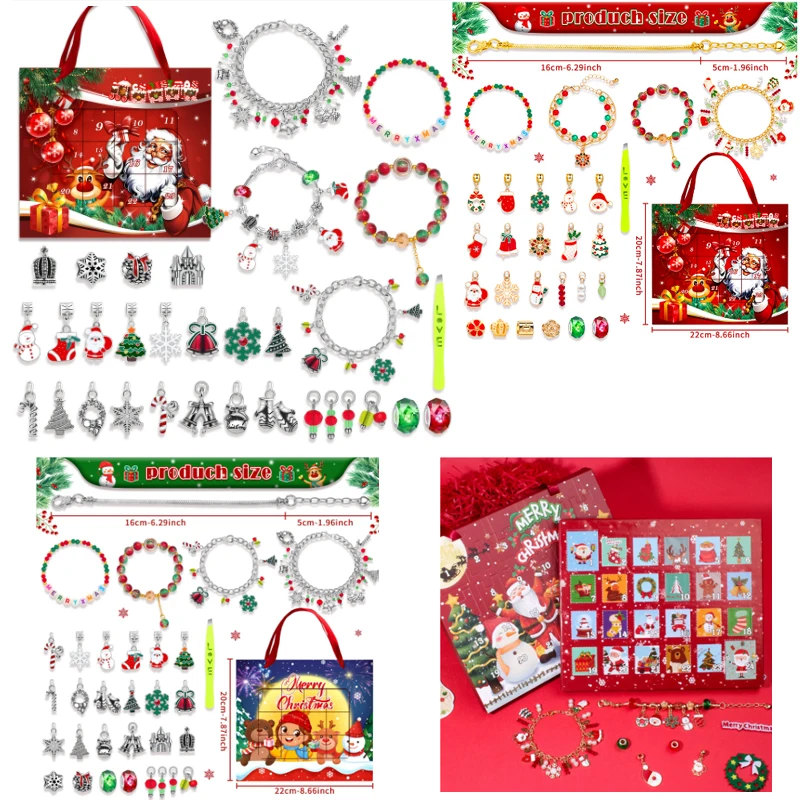 2024 2025 New Year Advent Calendar Jewelry Christmas Countdown Bracelet Jewelry 24 Days Countdown Festive Crafts Set Gift Box