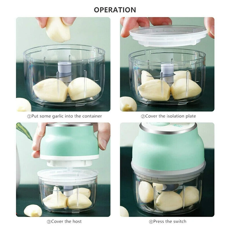 Electric Garlic Chopper, Portable Mini Fruit Vegetable Cutter Chili Onion Mincer Food Processor For Kitchen