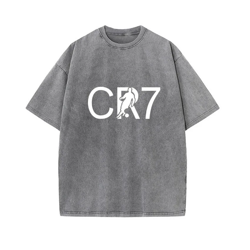 

Men Washed Vintage Unisex T-Shirt Street Hip Hop Punk Tee CR7 Printed women Harajuku Casual Cotton Short Sleeve Acid Wash Top