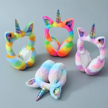 Kopfhörer Wärmer Kinder Tie Dye Bunte Einhorn Weiches Fell Ohrenschützer Beliebte Plüsch Earflap Kinder Ohren Abdeckung Schöne Headwea