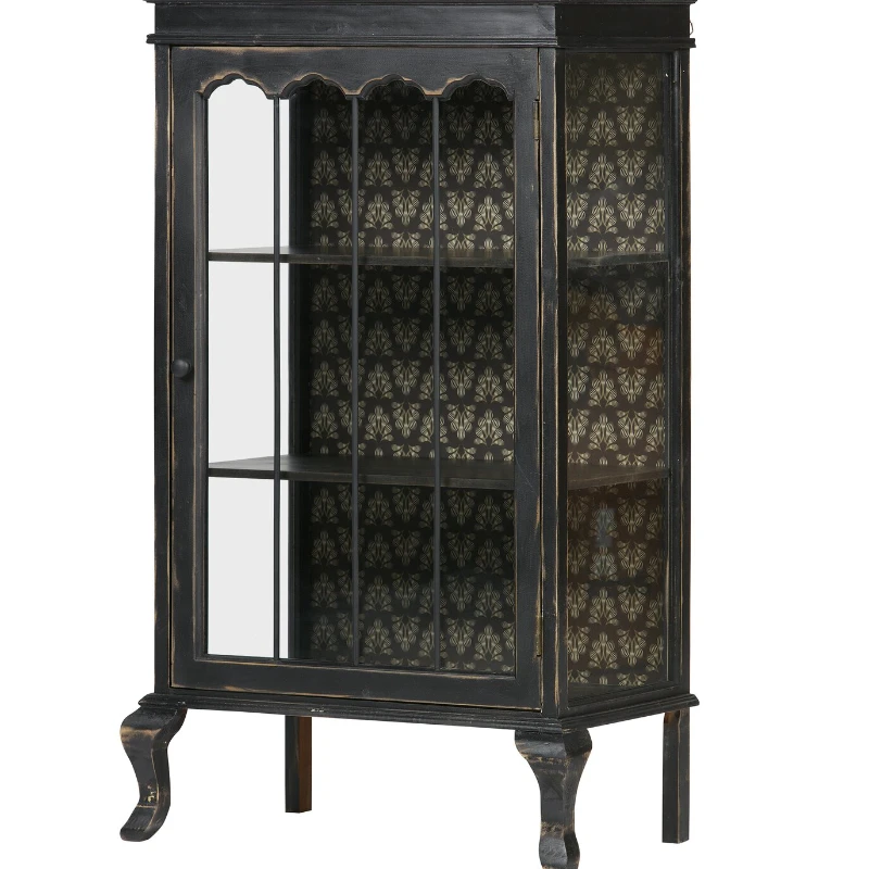 

Rural pastoral style black wooden glass dining room living room porch display locker sideboard cabinet