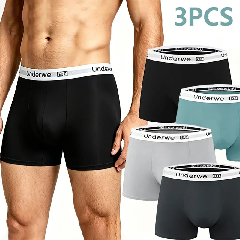 3PCS Men Middle Waist Printed Boxers Shorts Solid Color Simple Casual Briefs Underwear Breathable Comfortable Panties L-2XL