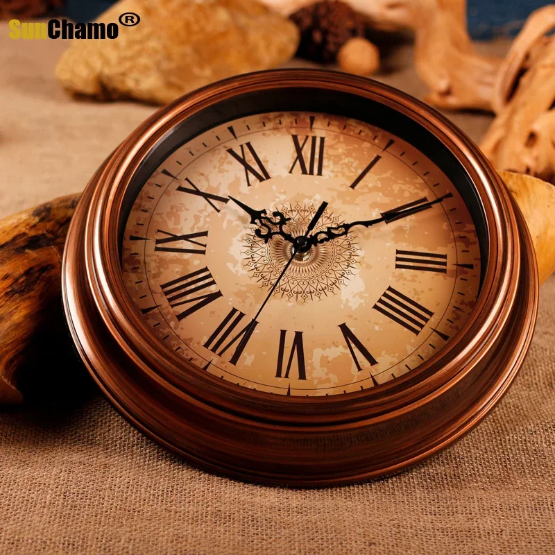 Silent Non-Ticking Round Wall Clock, Vintage Style, Roman Numeral, Decorative, Home, Kitchen, Living Room, Bedroom, 12