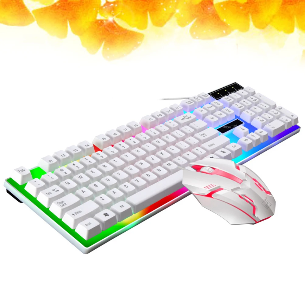 

Wired Keyboard and Mouse Set Gaming Computer Game Black Colorful LED Breathing Light