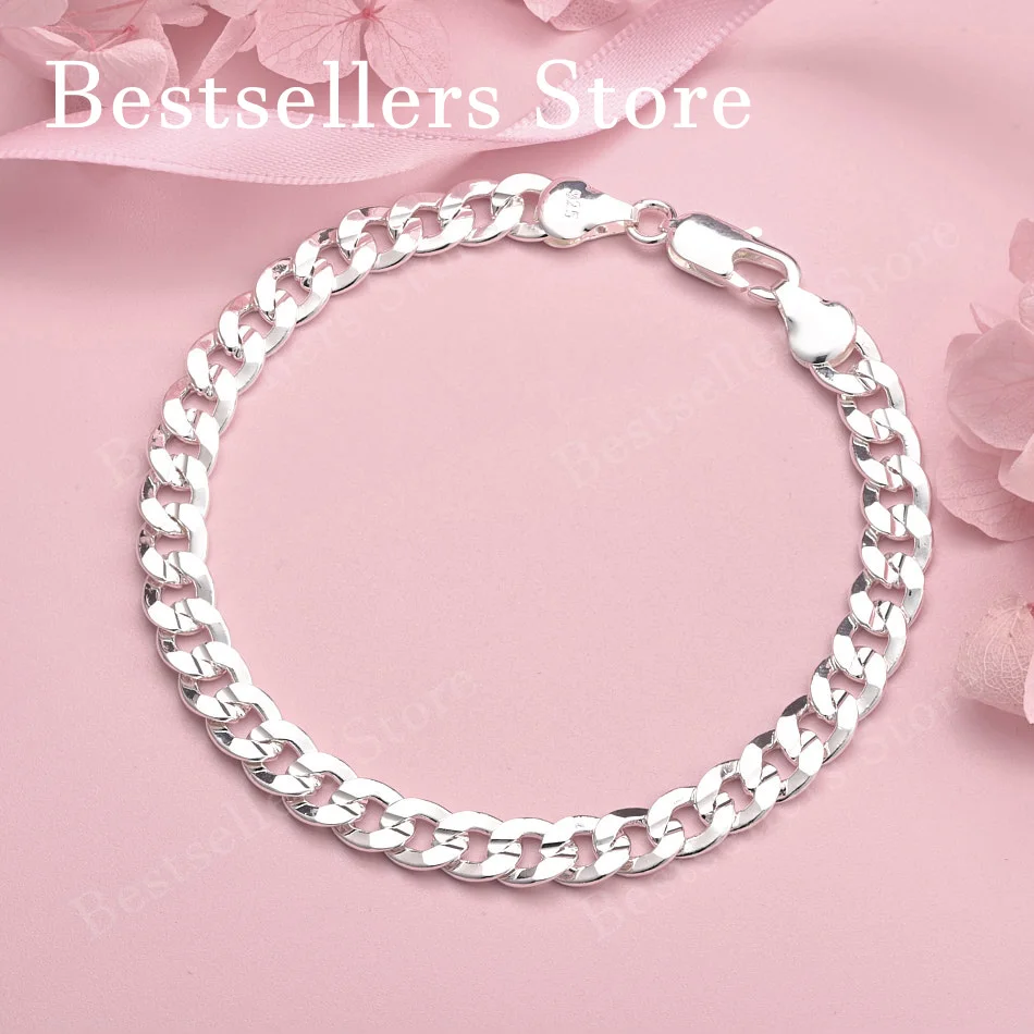 

925 sterling silver 8-inch 7mm side chain bracelet for men and women, fashionable party jewelry, Christmas accessories