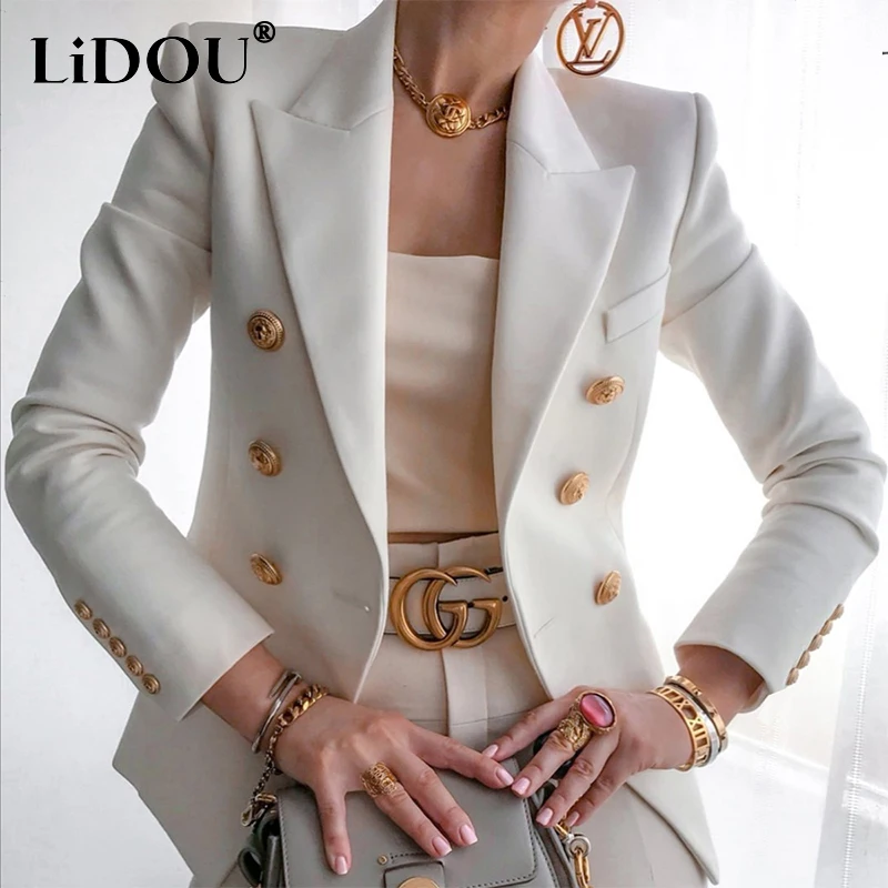 Autumn Winter Elegant Fashion All-match Blazers Ladies Slim Casual Fashion Buttons Coat Top Women\'s Solid Color Jacket Outwear