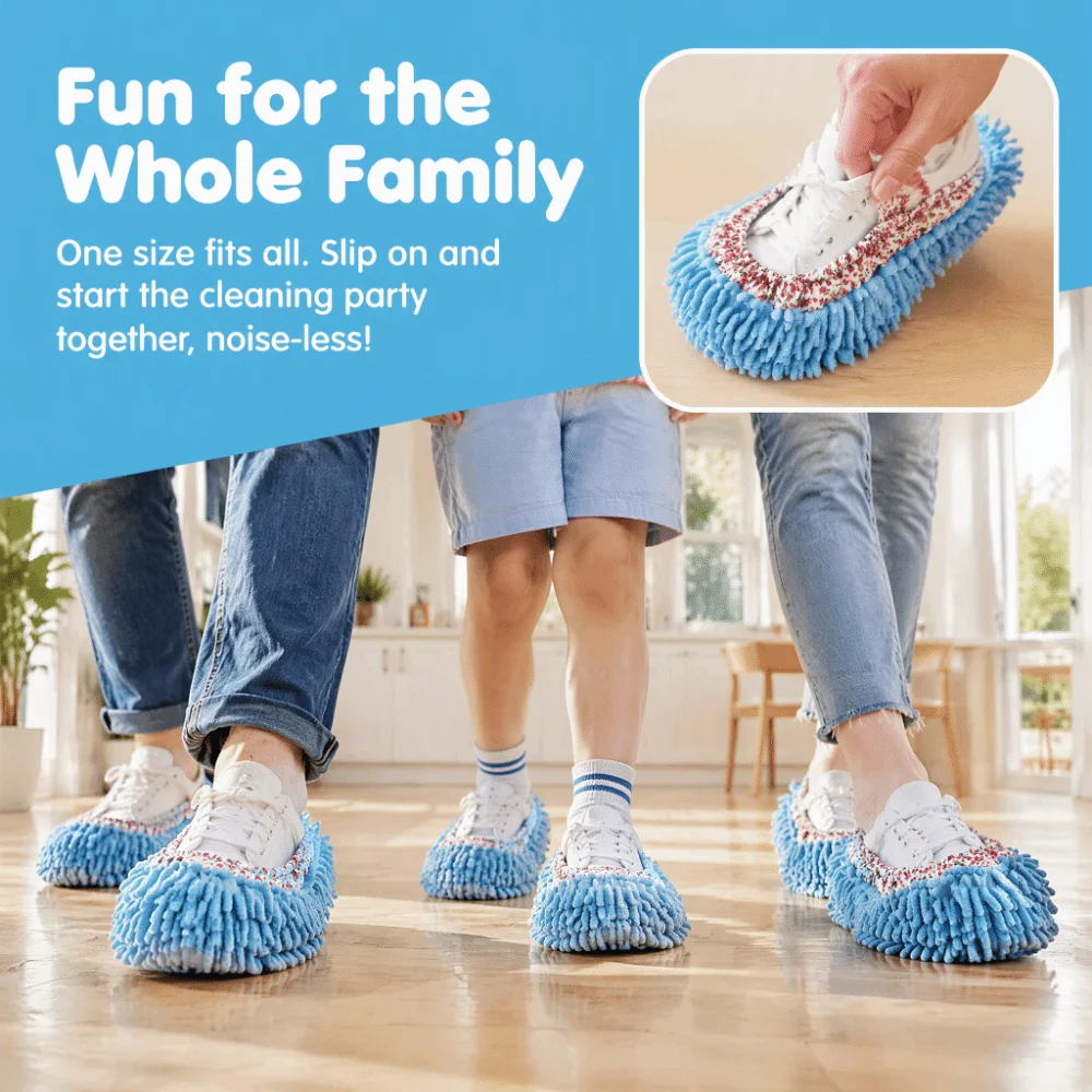 Wear While Mopping Blue Floor Cleaning Mop Chenille 30*12cm Mop Slippers Cleaning Shoe Covers For Kitchen