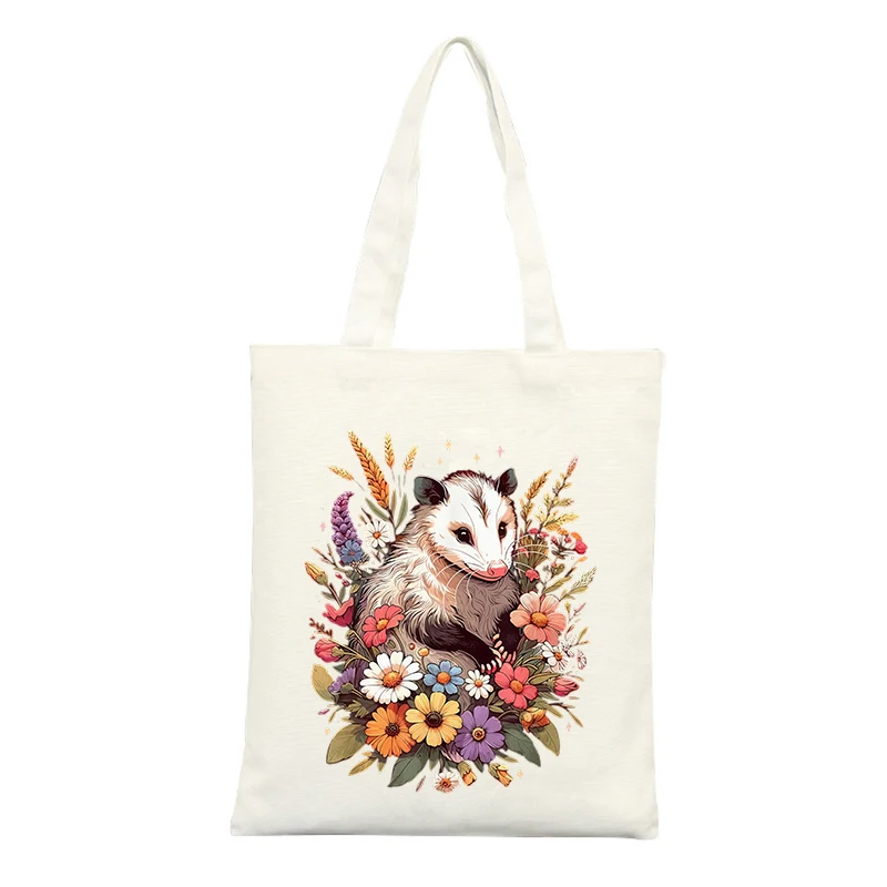 Opossum Graphic Canvas Tote Bag, Vintage Style for Casual Shopping and Daily Use