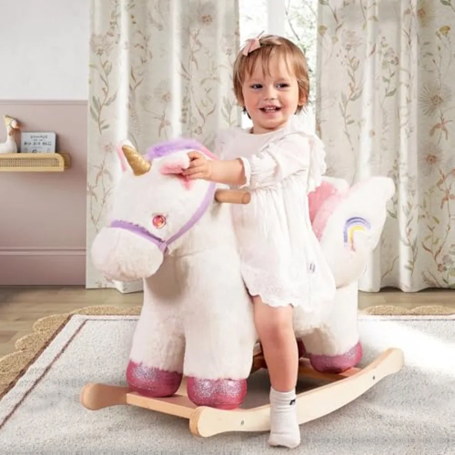 

Baby Rocking HorseUnicorn Wooden Rocking Horse for Toddlers 1 Year Old Cute Pink Stuffed Plush Rideon Rocking Animal for Baby G