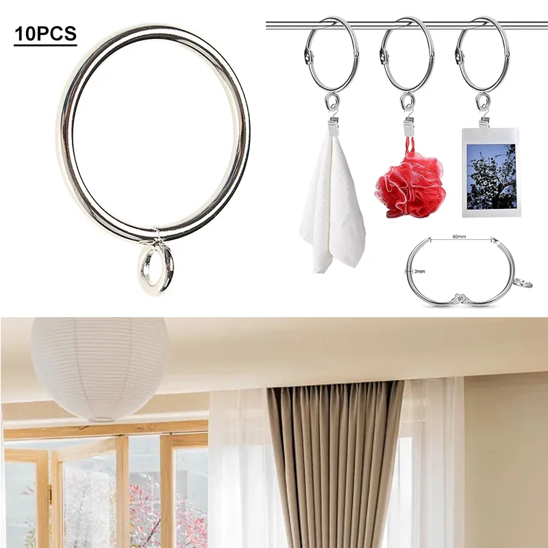 10pcs/lot 50mm Curtain Rings Opening Round Shower Curtain Hanger Hooks Hanger Bath Drape Loop Clip Glide Bathroom Accessories