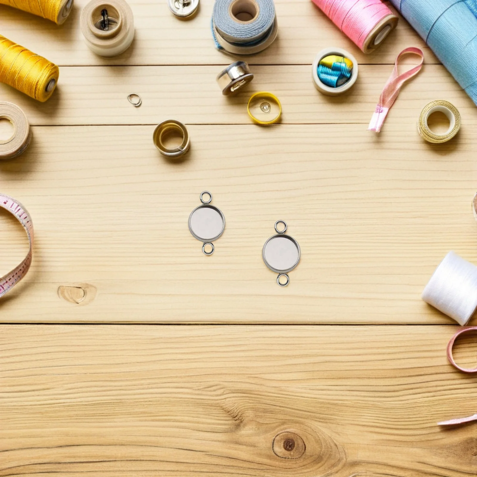 20Pcs Stainless Steel Bezel Pendant Trays Blank Round Cabochon Settings Double Loop DIY Jewelry Making Links Earrings Bracelet