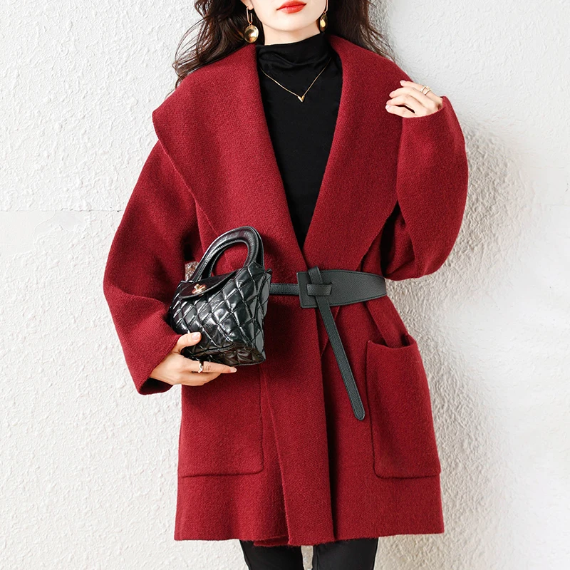 

Faionable Thiened, осенне-зимний открытый кардиган, женский повседневный кардиган больших размеров с поясом, двусторонняя одежда, элитный возрастной...