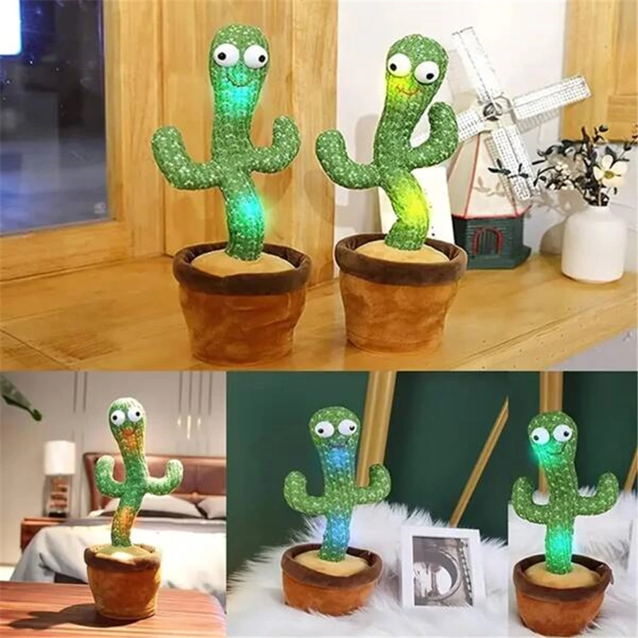 Kids Adult USB Electric Singing and Dancing Recording Repeater Cactus Plush Funny Decompression Toys Party Games & Activities