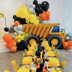 Construction Birthday Balloons Garland Kit Orange Yellow Black Grey Balloons Boys Kid 1st Birthday Baby Shower Party Decorations
