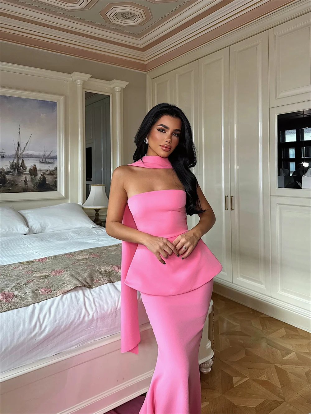 كاثي مخصص باربي الوردي قطعتين مجموعة فستان حفلة موسيقية أنيقة حورية البحر vestidos de noiva أنيقة ذيل فرشاة فساتين السهرة 2025