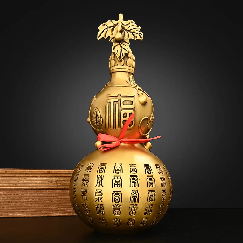 Copper Gourd Ornaments Pure Copper Baifu Gourd Open Cover Gourd Living Room Wine Cabinet Office Decorations Large Fu Lu Gourd