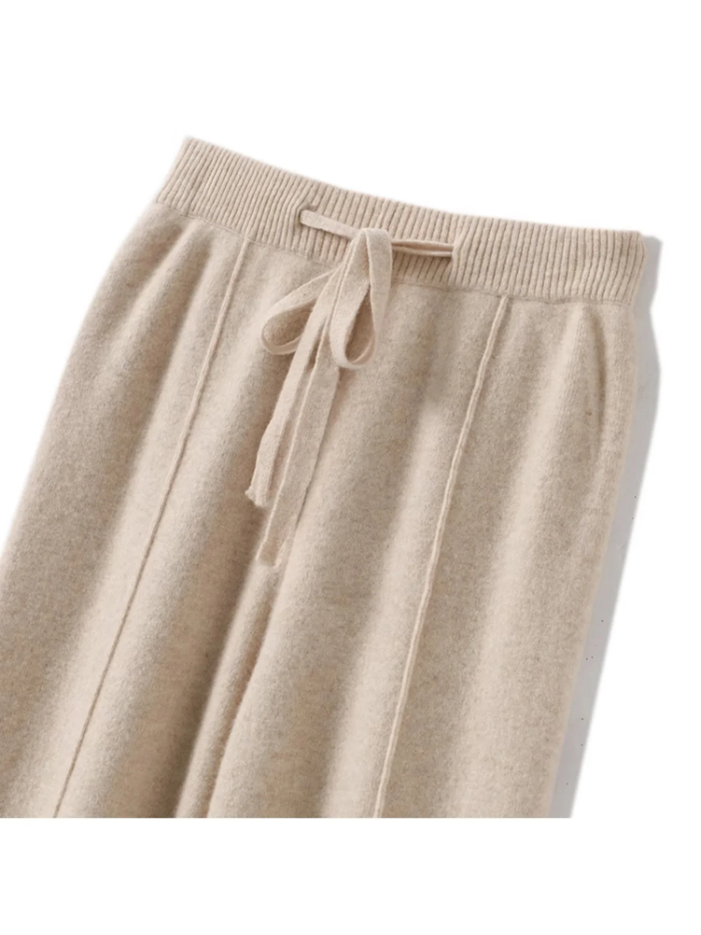 High Waist Knitted Wool Wide Leg Pants Drawstring Straight Casual Loose Fitting Long Floor Length Autumn Winter Slimming Trou...