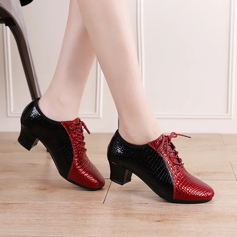 

Latin Dance Shoes Female Head Layer Cowhide Stone Pattern Soft Rubber Sole Bottom ballad Ballroom Jazz Shoes Woman