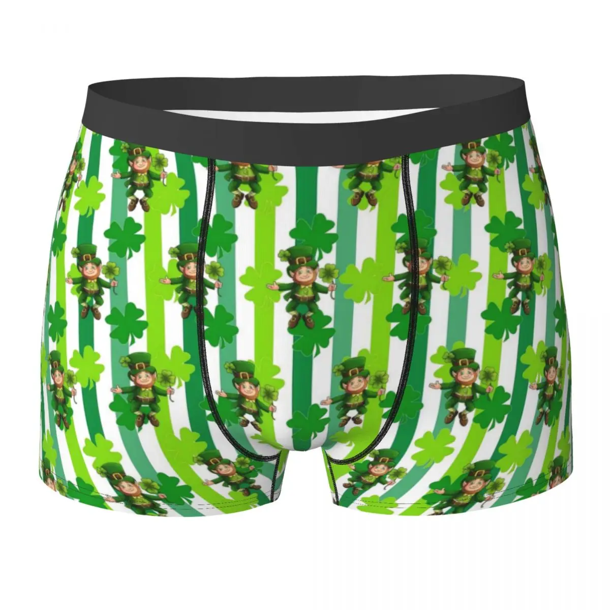 St Patricks Day Underwear Leprechaun Shamrock Men's Boxer Brief Breathable Trunk Trenky Print Large Size Underpants