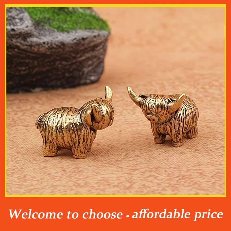 {}Vintage Brass Highland Cow Figurine Mini Bull Statue Fengshui Lucky Decor Desk Ornament For Home Office Creative Gifts
