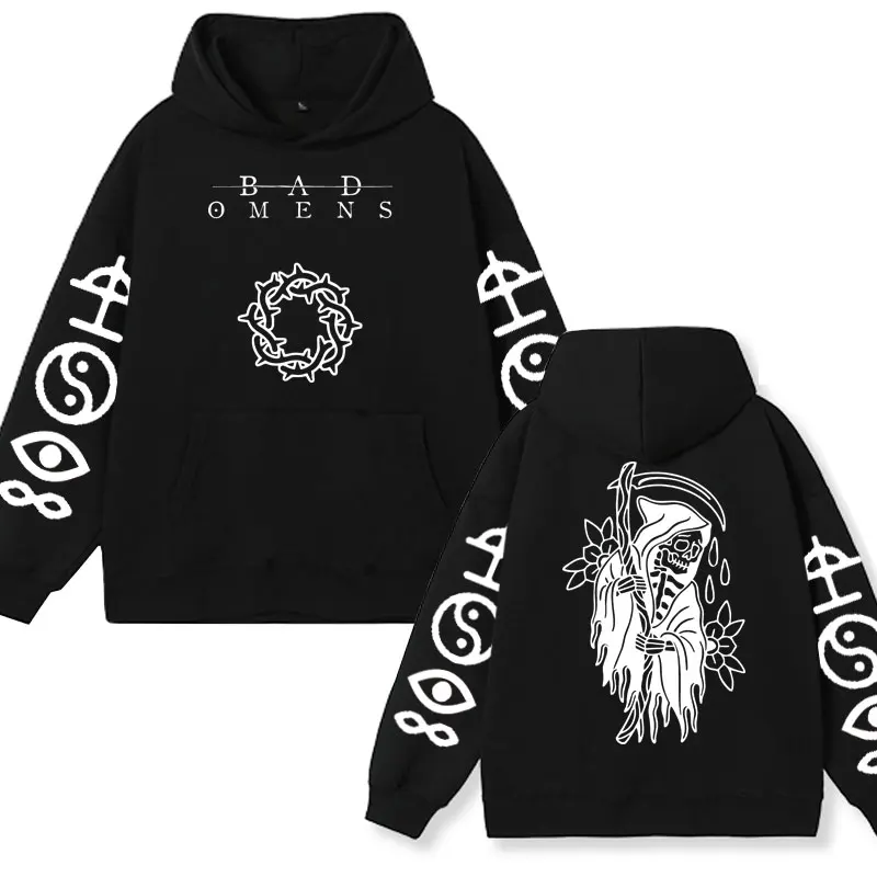 Bundle Bad Omens Tour Graphic Print Hoodie Men Women Fashion Casual Fleece Pullover Retro Gothic Oversized Hooded Sweatshirts