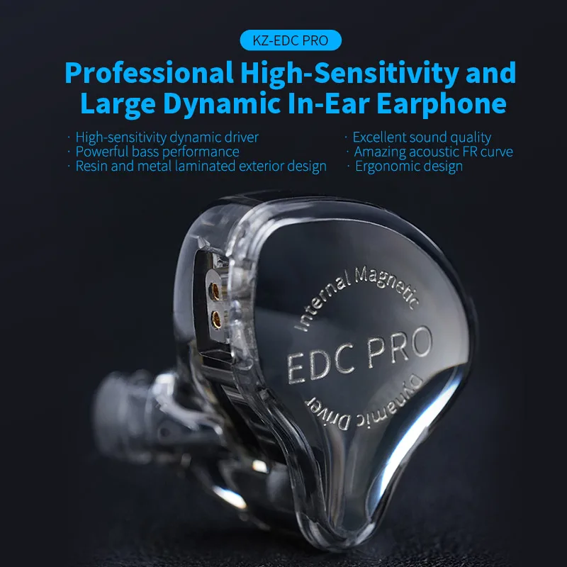 KZ EDC PRO in Ear Earphone High-Sensitivity Large Dynamic Earbuds HiFi Bass Music IHeadphone Detachable Cable ZVX ZEX DQ6 DQS
