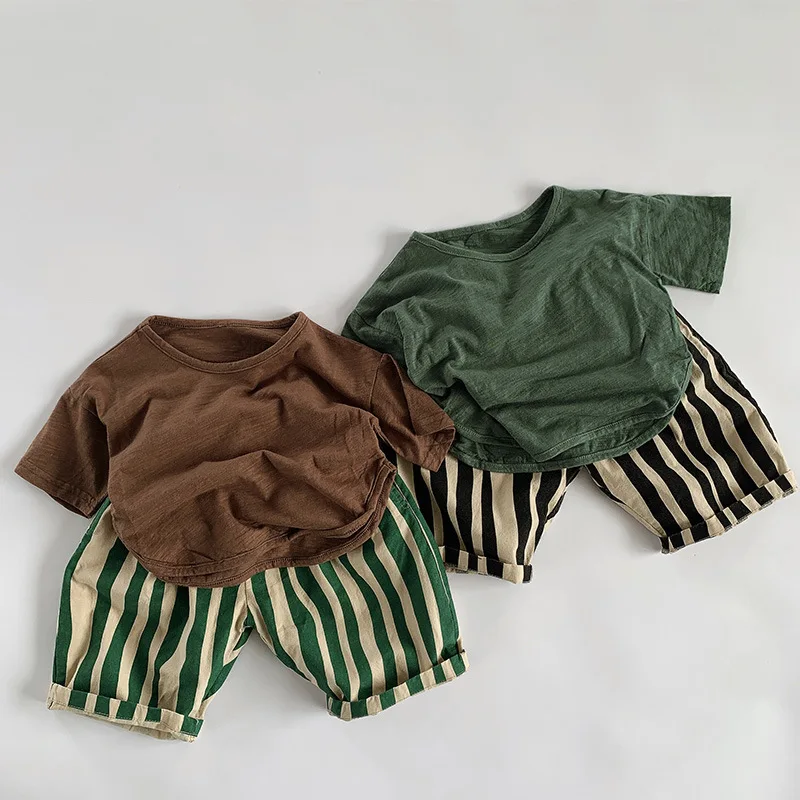 Kids Pants Vertical Bar Personality Korean Summer Boys Girls Cotton Ventilation Irregular Stripe Shorts Trousers Tide 2024