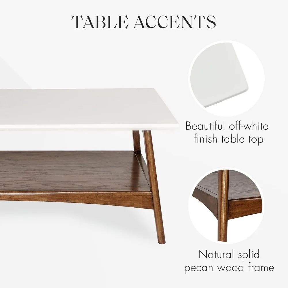 Madison Park Parker Tafel Modern Mid-Century Woonkamermeubilair, Medium, Gebroken Wit/Pecannoot