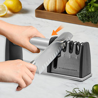 Manual Stainless Steel Knife Sharpener with PVC Anti-Slip Pad 4-Stage Quick Kitchen Knives and Scissors Sharpening Machine