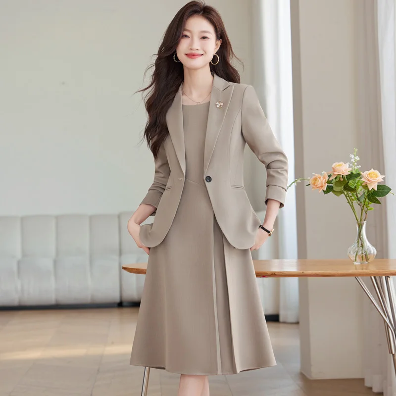 Formal Elegant Women Business Suits Autumn Winter Professional Office Work Wear with Dress and Blazers Career Interview Outfits