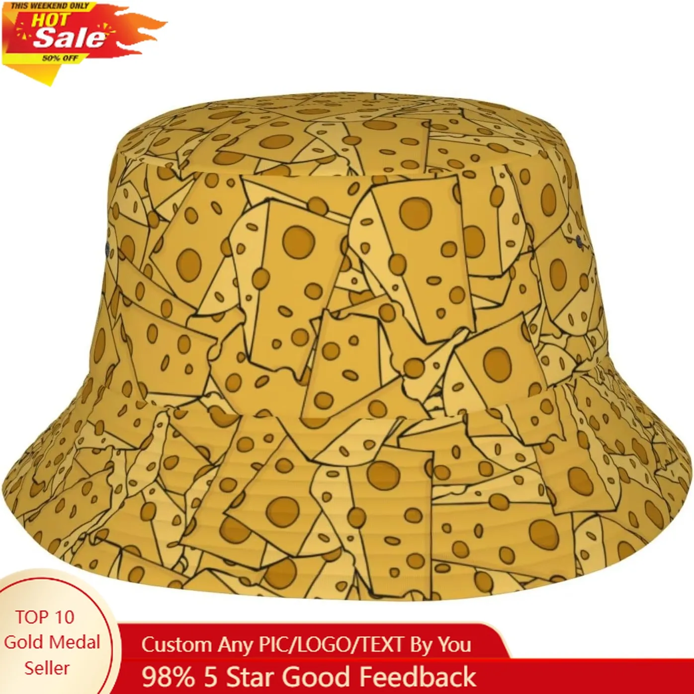 

Cheese Bucket Hat for Women Men Teens Unisex Beach Fisherman Hats,Sun Cap Packable Outdoor