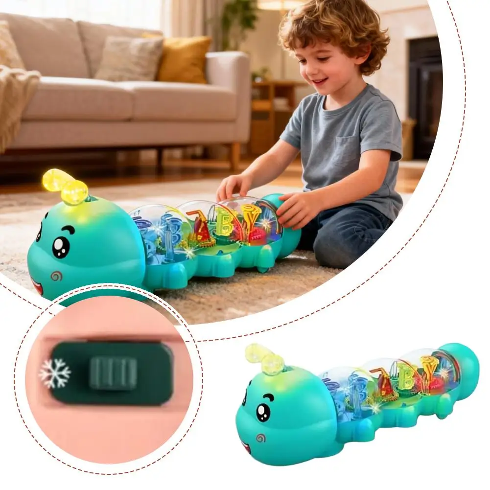 Jouet chenille créatif intelligent Animal de dessin animé pour enfants, équipement lumineux musical, chenille électrique omnidirectionnelle
