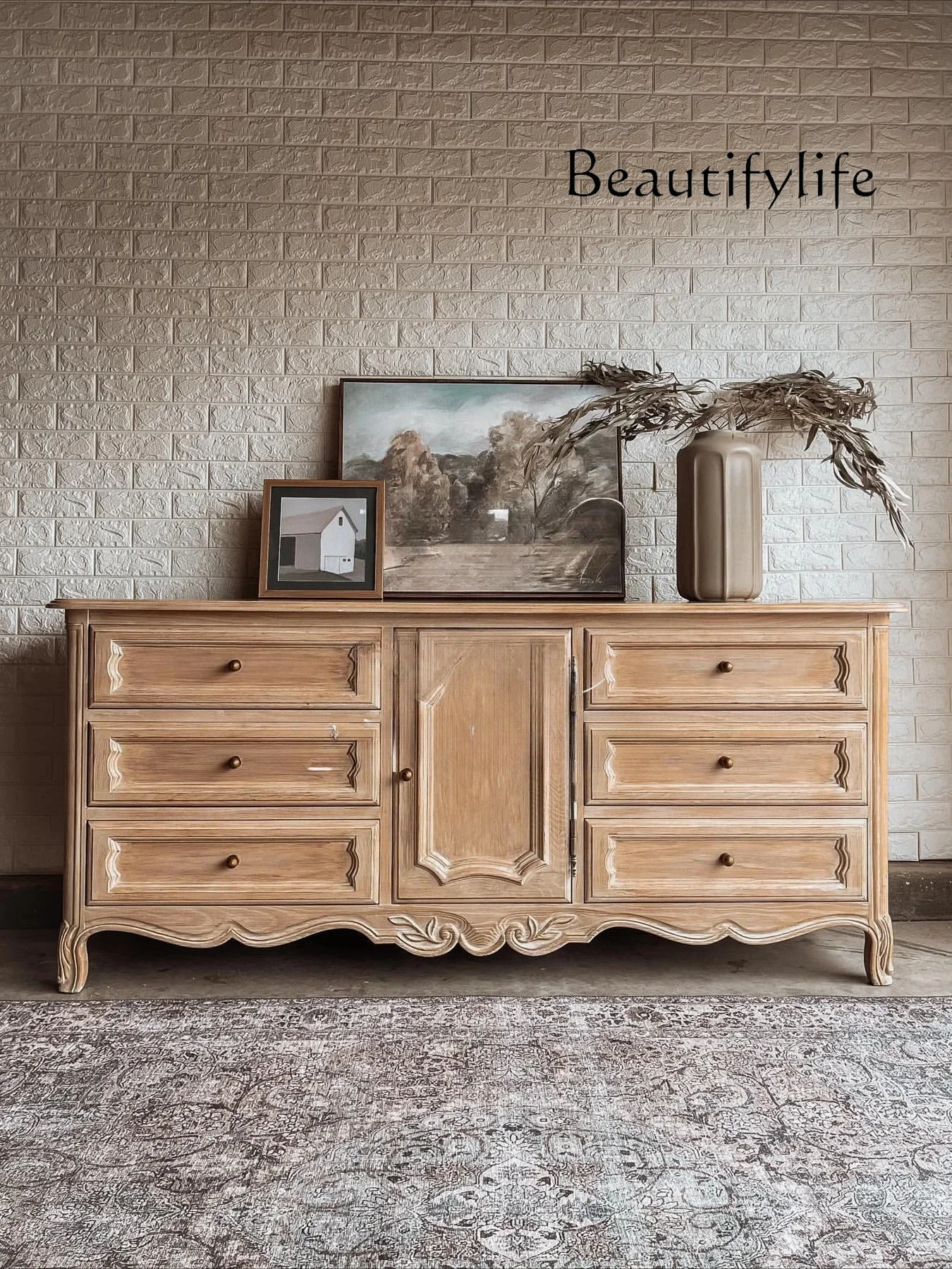 

ZY American Retro Solid Wood Dining Side Cabinet French Living Room Decoration Storage Chest Furniture Customization