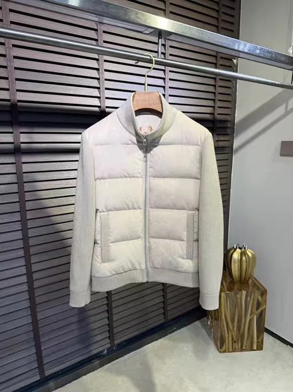 

Old Money Sle Men's Camere- Wool Fce Lined Knitted down Jaet Autumn Winter Stand Collar White Du down eep Wool B...