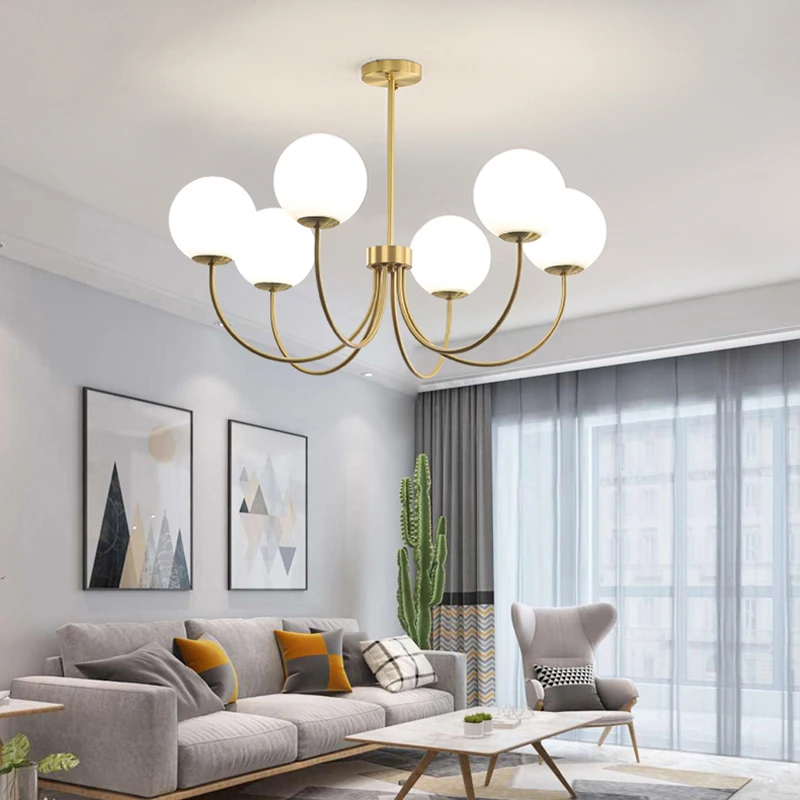 Modern White Glass Chandeliers Living Room Hanging Light Fixtures E27 Bulb Drop Shipping Bedroom Dining Lamp Black Gold Metal