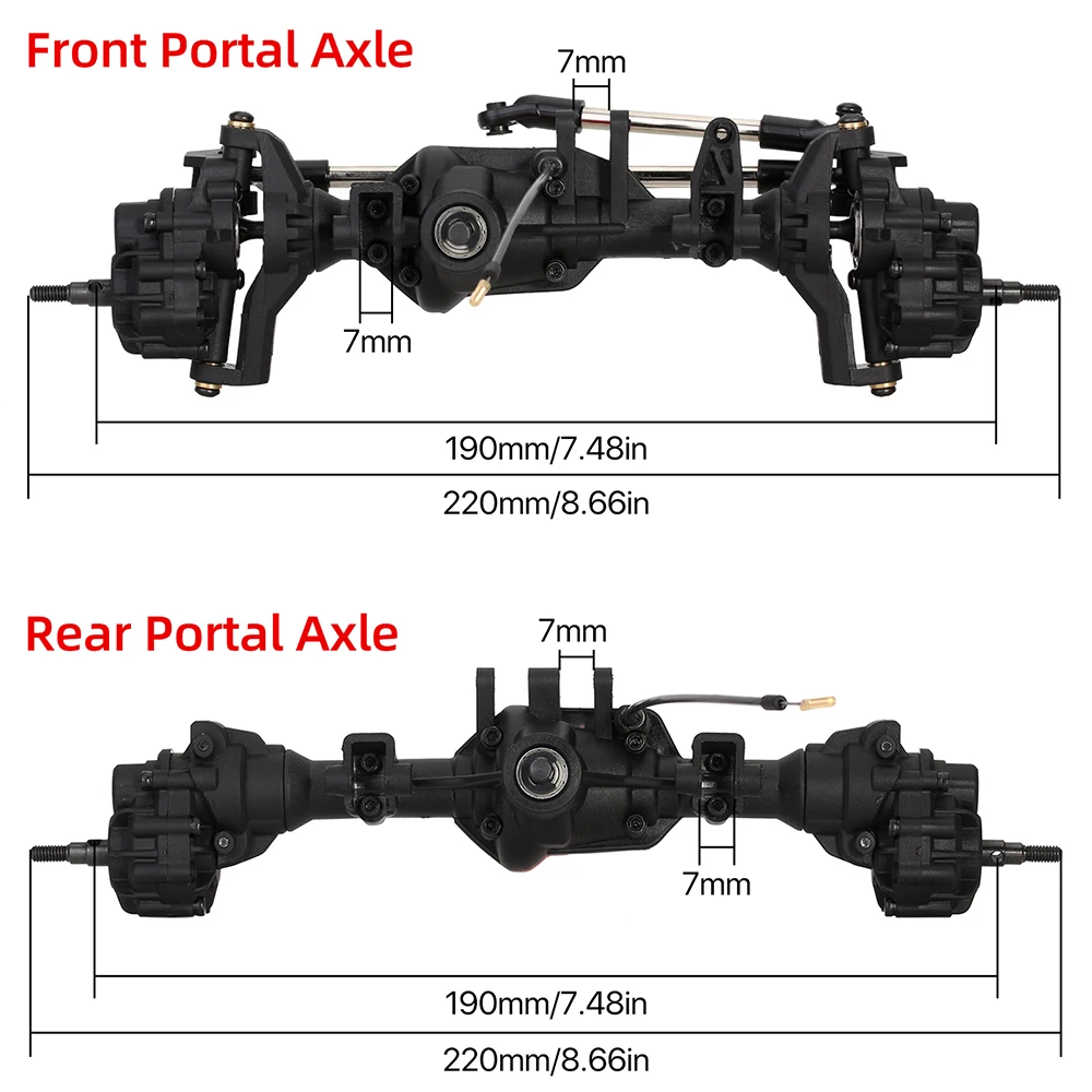 Metal RC Portal Axles 1/10 Front and Rear axle with T-lock Differential for Traxxas TRX-4 Axle RC Car Upgrades Parts