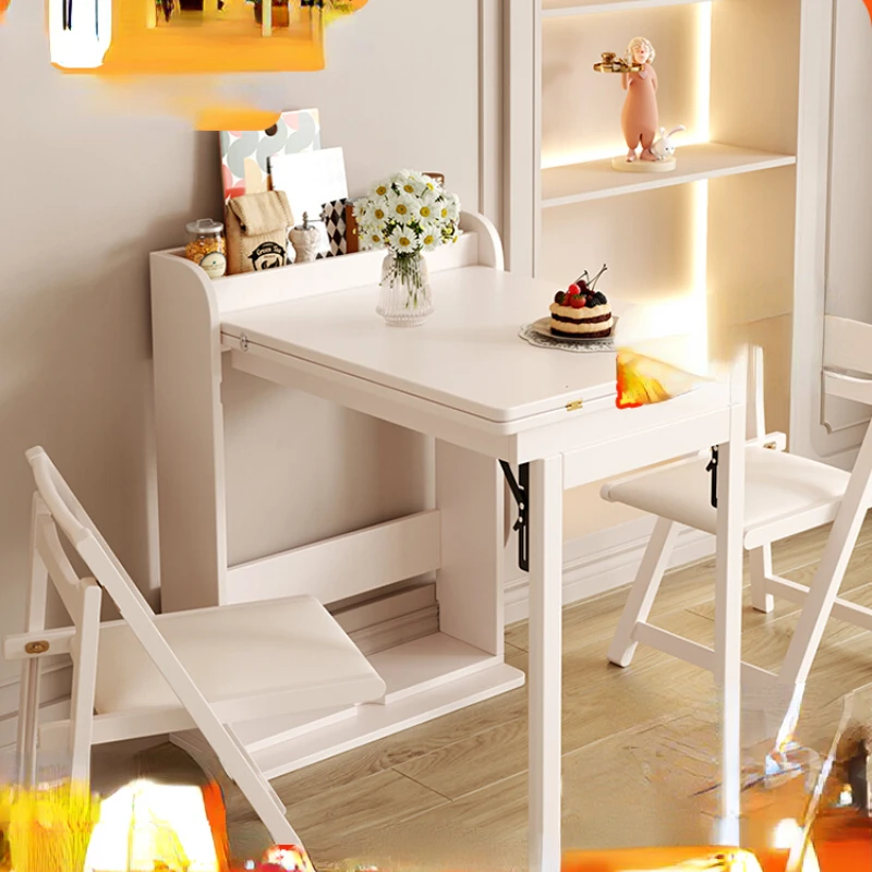 White Foldable Dining Table Small Apartment Home Wall Dining Table Storage Sideboard Cabinet