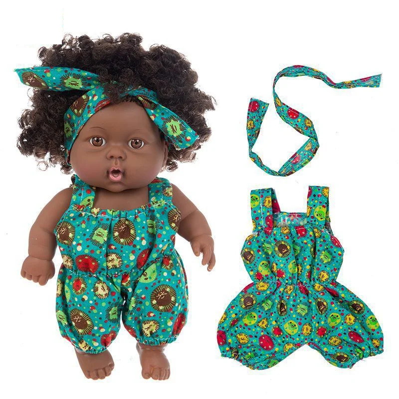 Kawaii 8 Inch 20CM Reborn Reallistic Silicone Black Doll With Dress Kids Toys Baby African American Dolls Children Birthday Gift