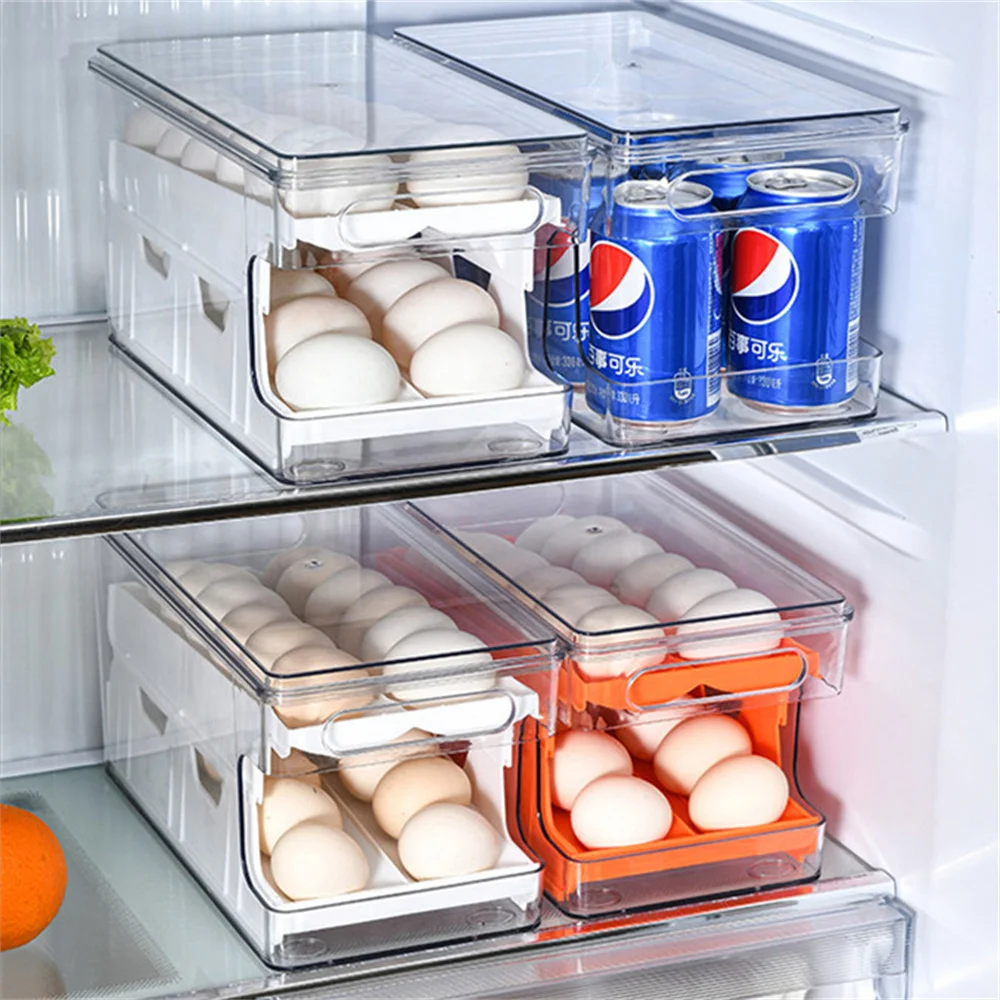 Egg Storage Box Refrigerator Organizer Food Containers Egg Slide Fresh-keeping Case Holder Tray Dispenser Kitchen Storage Boxes