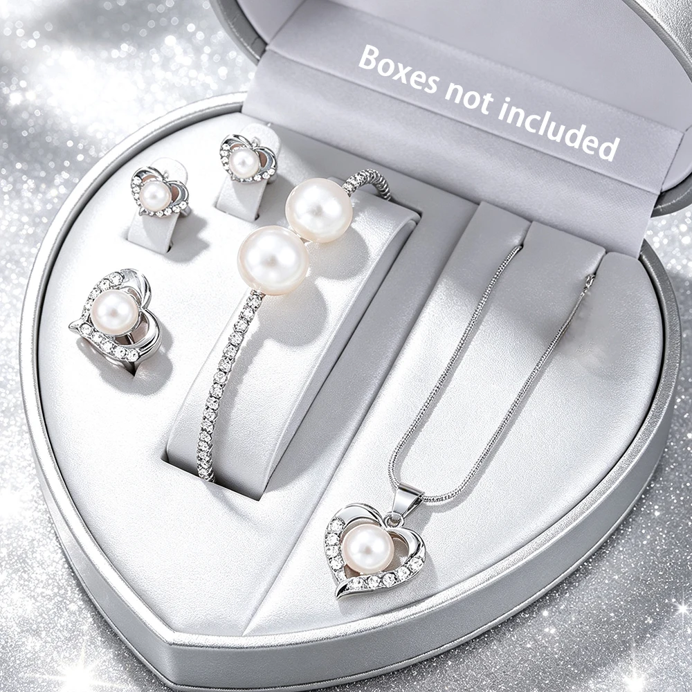 5PCS Romantic Sweet Imitation Pearl Jewelry Set For Women,Clavicle Chain Woman Girl Wedding Travel Jewelry Accessory Gift