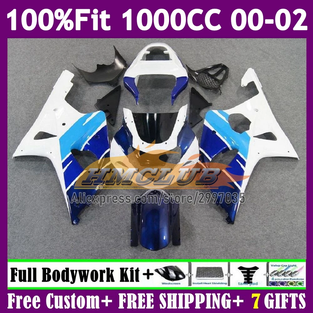 Blue White Injection Body For SUZUKI GSXR 1000 1000CC GSXR1000 K2 2000 2001 2002 175No.0 GSXR-1000 GSX R1000 00 01 02 Fairing