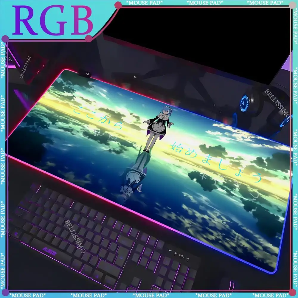 RGB Anime R-ReZero Large MousePad Cute Girl LED Non-slip Game Accessories Game Keyboard Pad Luminous Desk Mat Rubber Mouse Pad