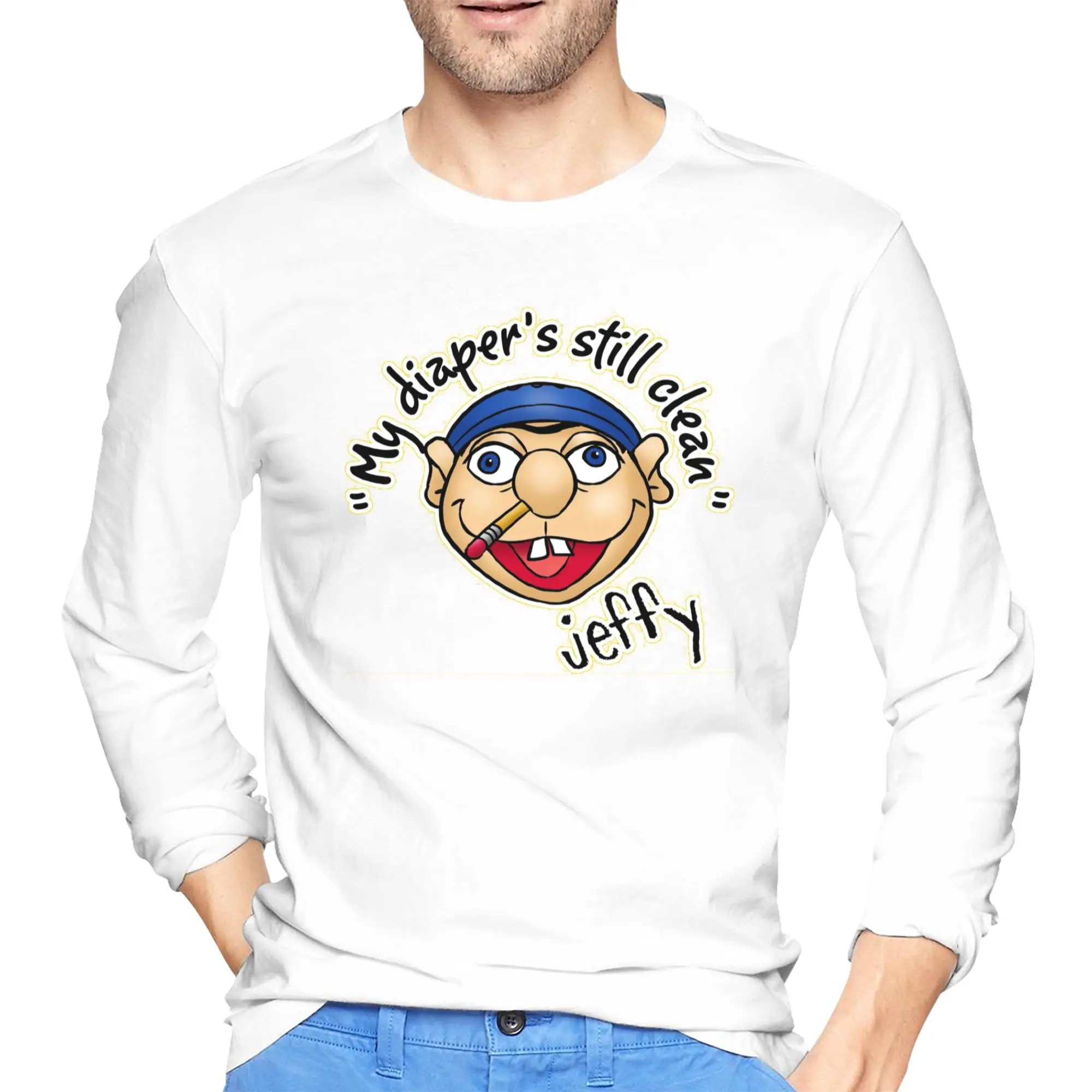 

Мужская футболка с длинными рукавами Jeffy My Diaper's Still Clean SML, дышащие футболки с круглым вырезом, весенние и осенние мужские топы