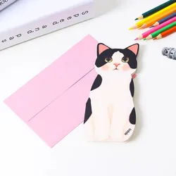 5Pcs Greeting Cards Retro DIY Handmade Dried Flower Thank You Note Black White Yellow Cats Birthday Party Decoration
