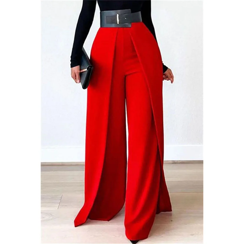 Pantalon formel rouge à jambes larges, pantalon long élégant, grande taille, automne et hiver