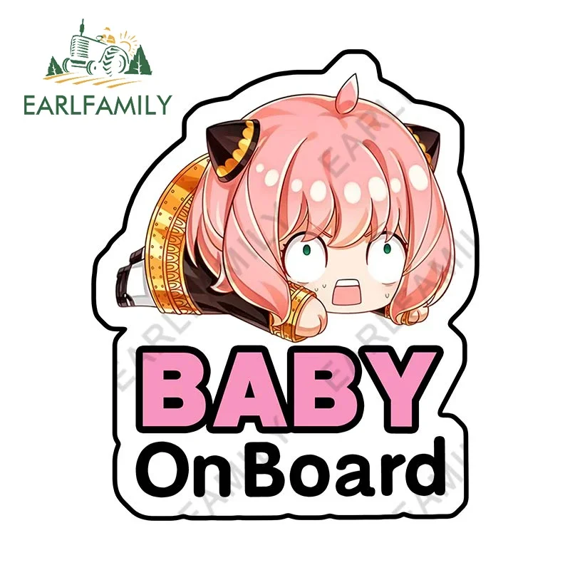 EARLFAMILY 13cm for Anya Baby On Board Cute Car Stickers Sunscreen Caravan Vinyl Car Wrap Decal Windows Trunk RV Funny Sticker