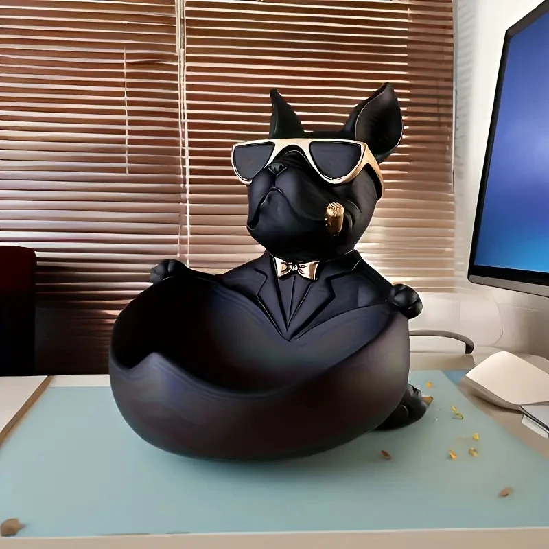 Creative Sunglasses Cool Dog Statue Bulldog Statue Storage Box Animal Decoration Resin Craft Art Statue Home Decoration Gift - view 5